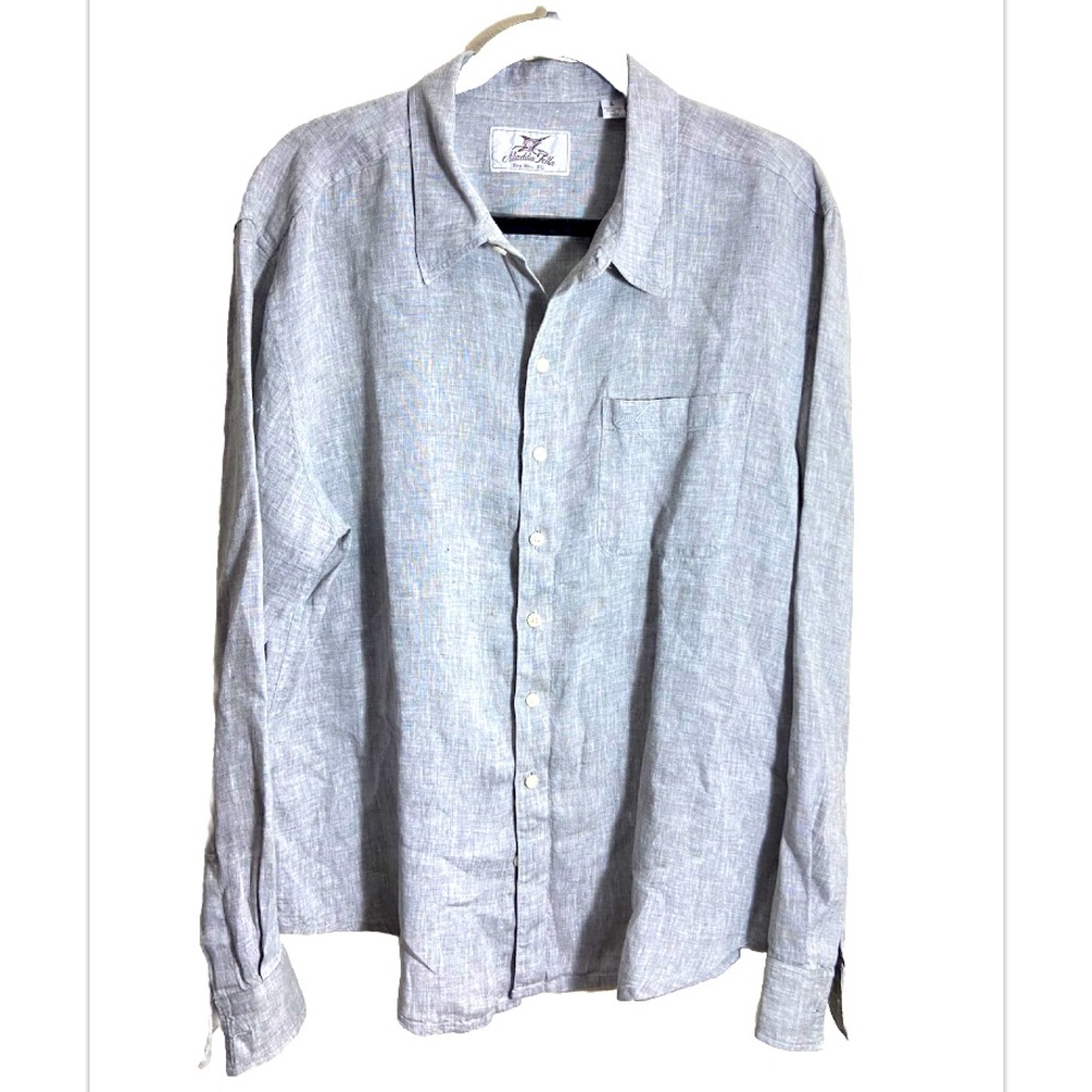 Madda fella key west 100% linen button down shirt gray casual Large